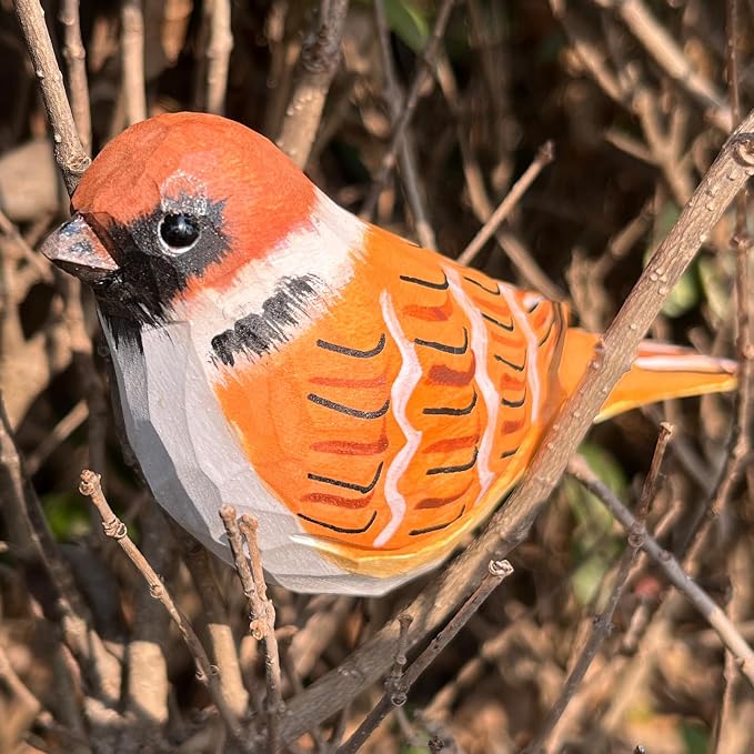 H&Zebrabro Hand Carved Bird Figurines, Hand-Painted Sculpted Wooden Birds, Wood Bird Sculptures for Home Decoration, Hand Crafted Life Like Bird Statues, Ideal Gifts for Bird Lovers (Sparrow)