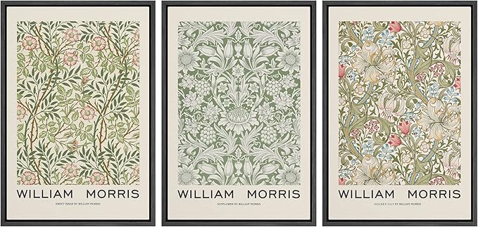 wall26 Framed Canvas Print Wall Art Set William Morris Flower Pattern Tapestries Nature Floral Illustrations Fine Art Decorative Botanical Rustic for Living Room, Bedroom, Office - 16"x24"x3 Black