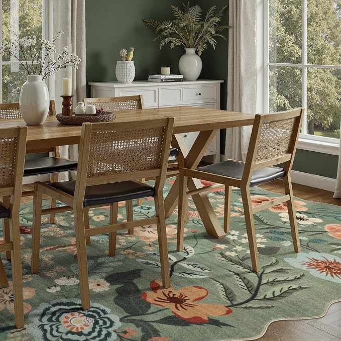 DCX Vintage Floral Rug 4x6, Washable Sage Green Rug for Living Room, Kid & Pet Friendly with Rubber Back Non Slip, Soft Low Pile Carpet, Stain Resistant Rug for Bedroom, Nursery, Dining Room