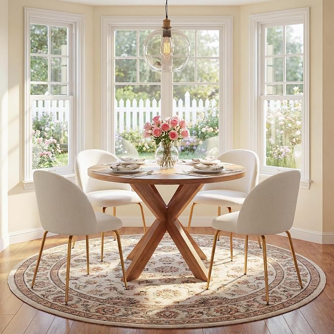 Casaphoria Dining Chairs Set of 2, Modern White and Gold Upholstered Accent Chairs with Metal Legs, Ergonomic Comfy Vanity Chair for Kitchen, Living Room, and Bedroom