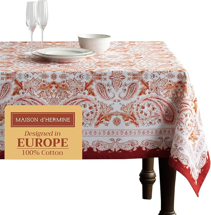 Maison d' Hermine Table Cloth Rectangle Table 100% Cotton 60 x 90 Inches Fall Tablecloth Reusable Everyday Use for Thanksgiving Christmas Decorations Dining Farmhouse Party (Orient)