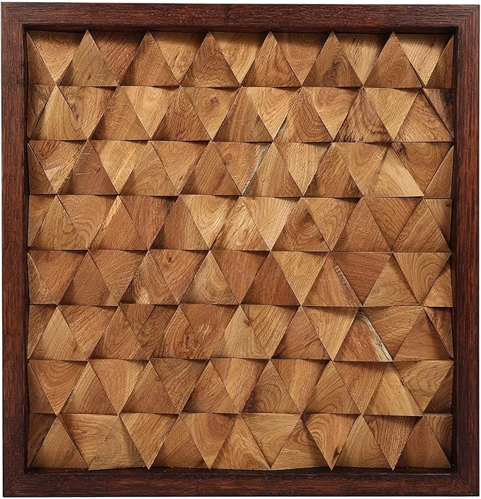 CONSDAN Wood Wall Decor | USA Grown Hardwood, Rustic Wooden Wall Art, Home Decorations for Living Room and Bedroom Aesthetic, Framed and Ready to Hang, Triangle, 18" x 18"