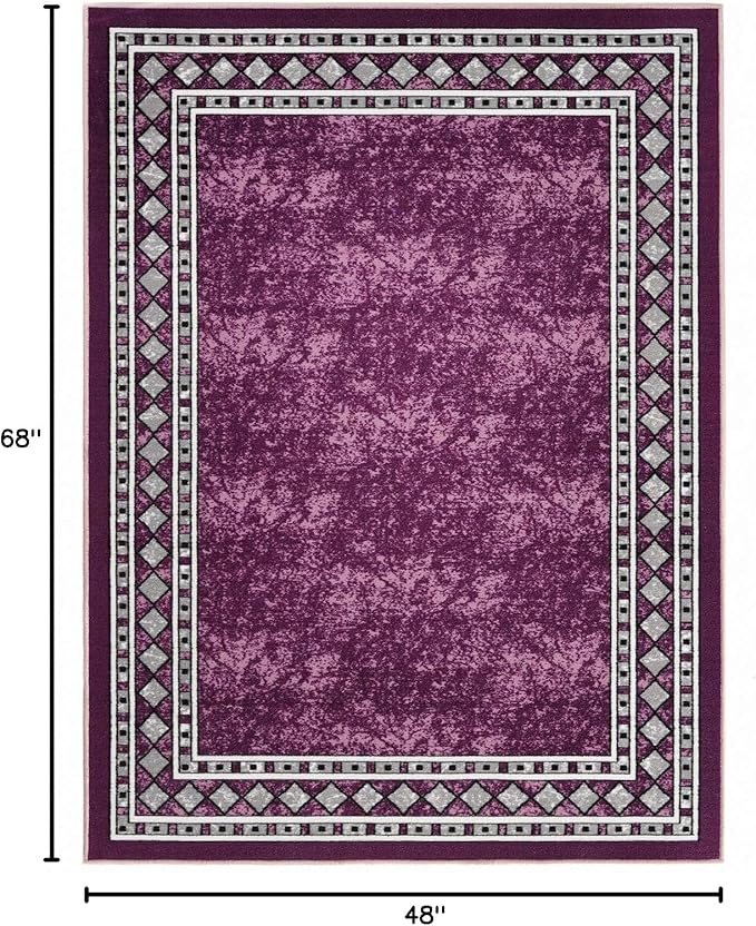 Antep Rugs Alfombras Modern Bordered 4x6 Non-Skid (Non-Slip) Low Profile Pile Rubber Backing Indoor Area Rugs (Purple, 4' x 5'8")