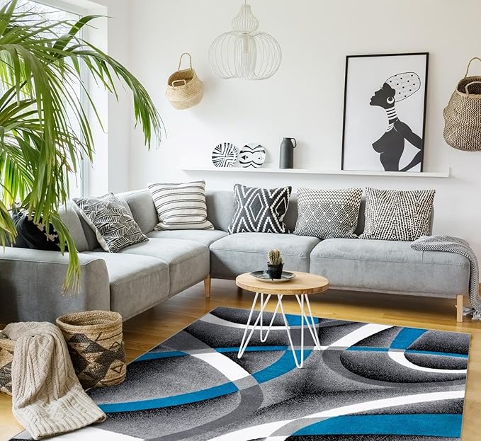 2305 Geometric Abstract Turquoise 9x12 Area Rugs for Living Room