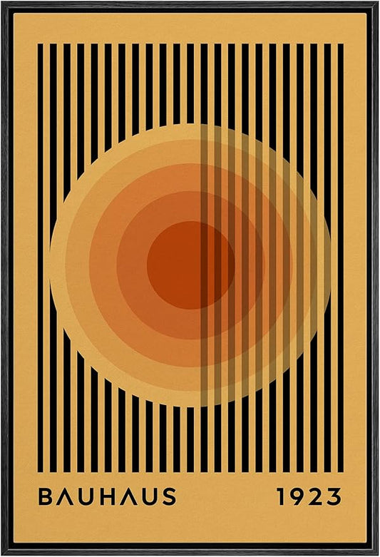 MUDECOR Framed Canvas Print Wall Art Mid-Century Bauhaus Multicolor Orange Circle Shapes Abstract Illustrations Modern Art Multicolor Relax/Calm for Living Room, Bedroom, Office - 16"x24" Black