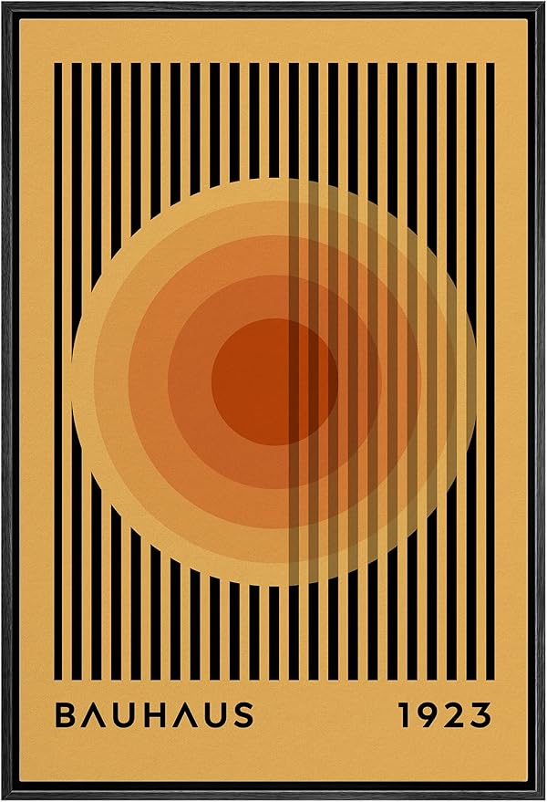 MUDECOR Framed Canvas Print Wall Art Mid-Century Bauhaus Multicolor Orange Circle Shapes Abstract Illustrations Modern Art Multicolor Relax/Calm for Living Room, Bedroom, Office - 24"x36" Black