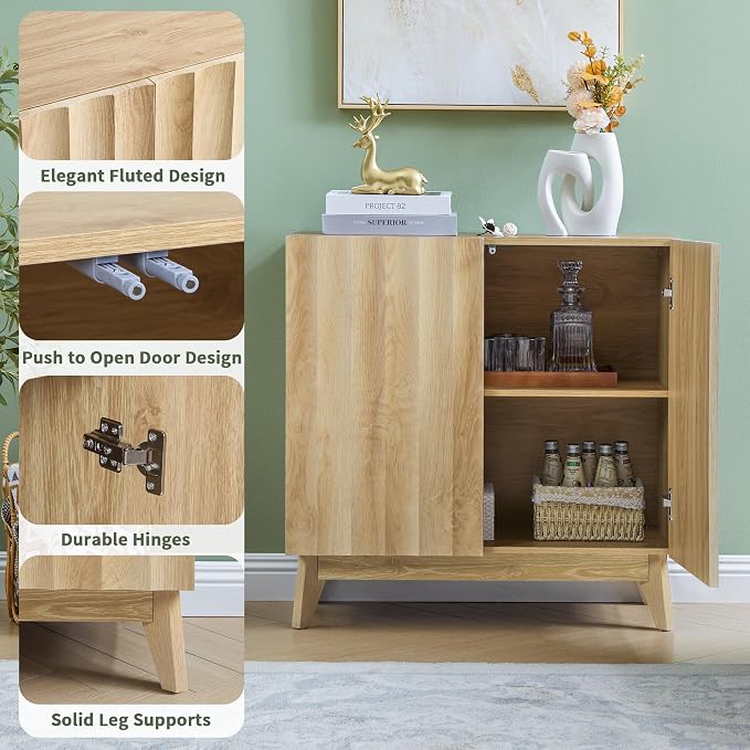 Bifins Sideboard Buffet Cabinet with Storage Set of 3, 92.1" Mid Century Modern Fluted Storage Cabinet with Doors & Adjustable Shelves for Living Room,Kitchen,Entryway (Natural 3pcs)