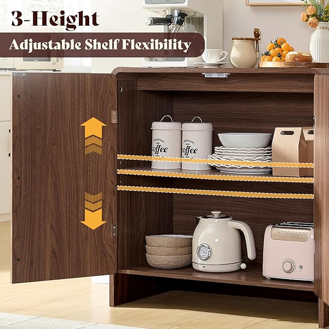 AMERLIFE 3-Piece Fluted Buffet Cabinet with Storage, Modern Sideboard Cabinet with Doors & Adjustable Shelf, Console Table & Credenza for Living Room, Kitchen & Entryway, Brown