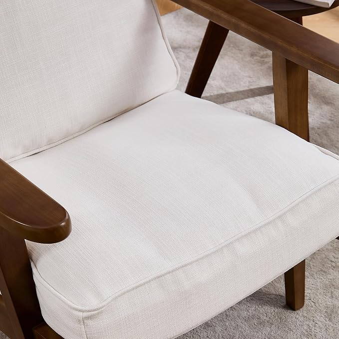 Living Room Accent Chairs Set of 2 Mid Century Modern Reading Arm Chair with Ottoman, Fabric Bedroom Chair with Soild Wood Frame, Elegant Upholstered Side Chair, Beige-Fabric
