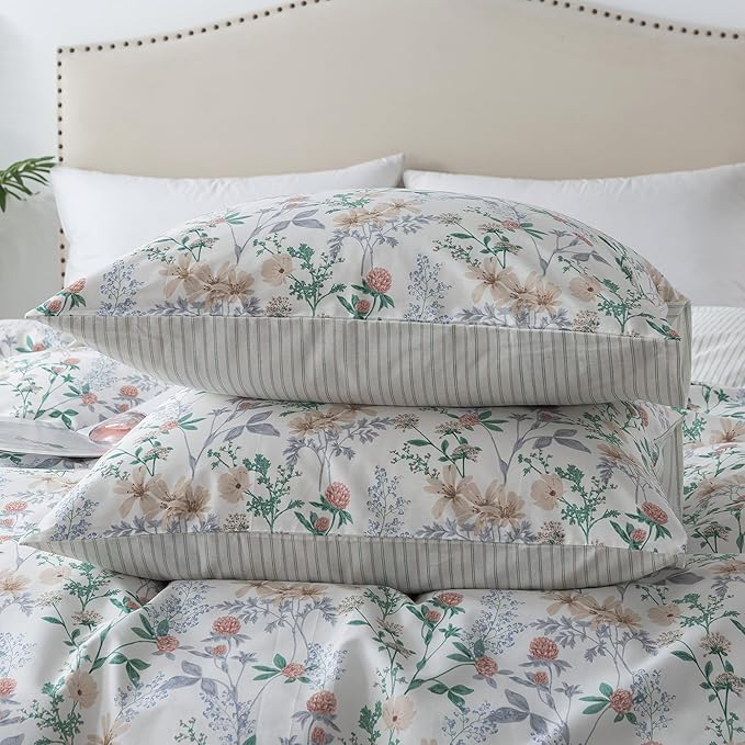 HoneiLife Duvet Dover Queen Size - 100% Cotton Comforter Cover, Breathable Bedlinen for Set for Queen Beds, 3-PC Wildflower Comforter Cover Sets,Desert Rose