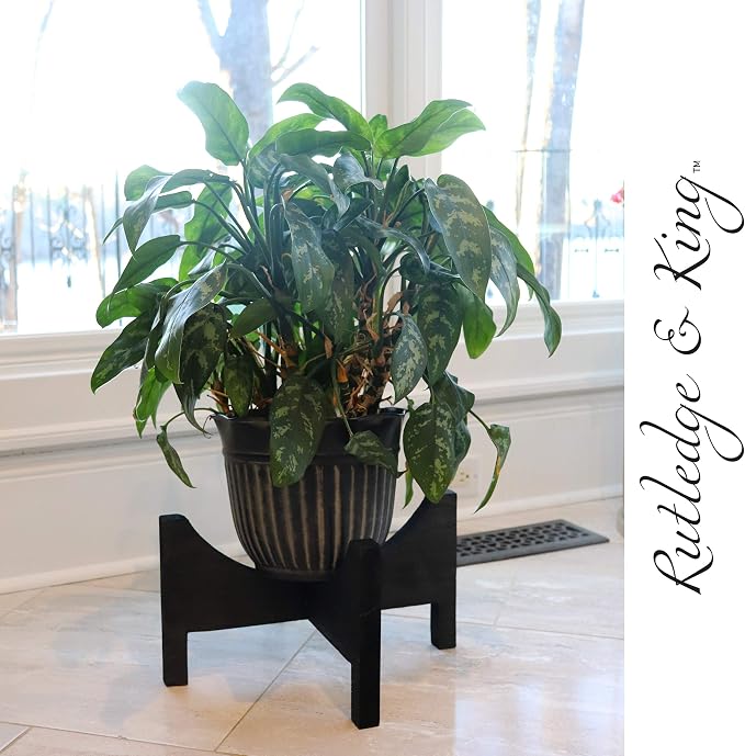 Rutledge & King Mid Century Plant Stand - Modern Plant Stand - Indoor Plant Stand - Wooden Plant Stand - Plant Holder (Large, Ashcroft/Black)