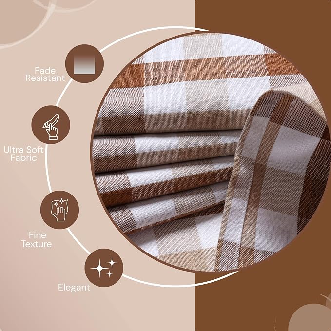 Checked Dish Towels 12 Pack, 18x26 Inches, Quick Dry Towels for Kitchen, Durable, Reusable, Absorbent Wash Cloths Set, Washable Fabric, Heavy Duty for Daily Use - Brown, Beige, White