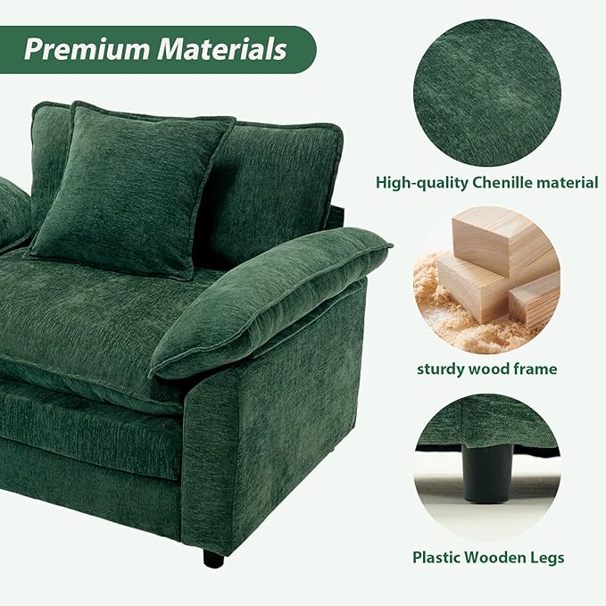 Green Modern Oversized Chair, Comfy Chenille Accent Chair Large Upholstered Armchair with Extra Thick and Deep Seat Lounge Chair for Living Room,Bedroom,Apartment