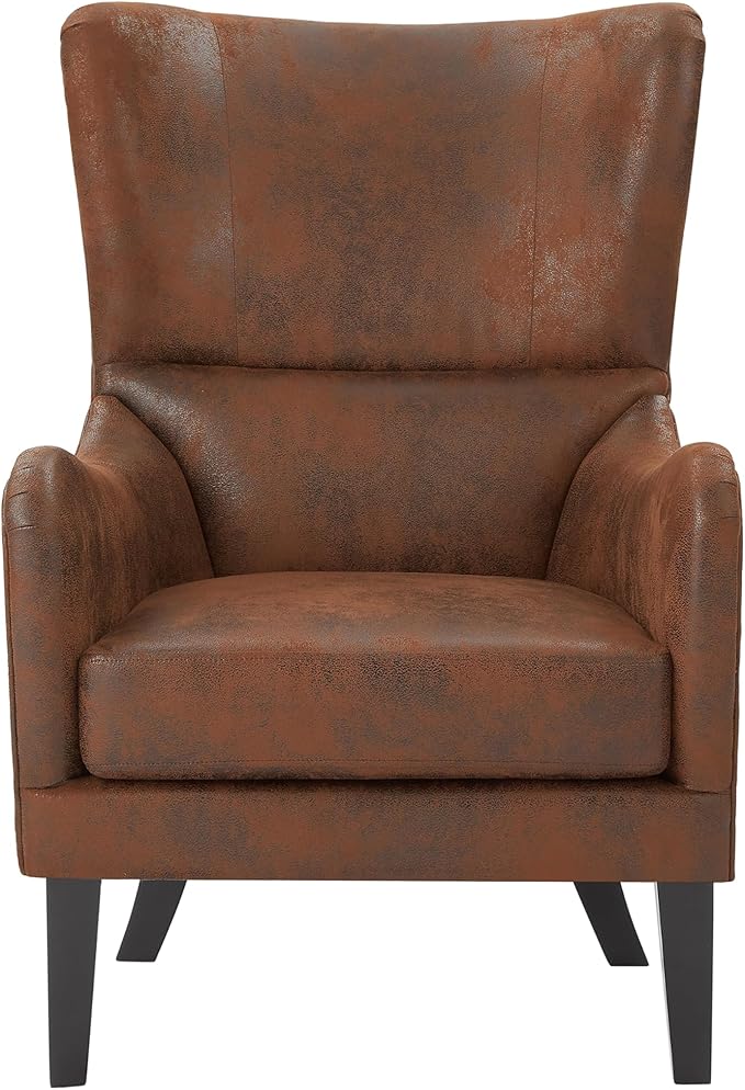 Mid-Century Modern Wingback Chairs Set of 2, Accent Club Chair with Nailhead Trim, 2 Piece Faux Leather Armchair Sofa for Living Room Single Sofa Armchair Office
