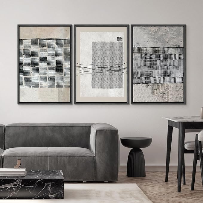 SIGNWIN Framed Canvas Print Wall Art Set Black Tan Industrial Line Art Pattern Abstract Shapes Cozy Neutral Decorative Contemporary Minimal for Living Room, Bedroom, Office - 24"x36"x3 Black