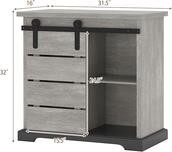 NSdirect Sideboard Coffee Bar Cabinet,Modern Farmhouse Buffet Station Sliding Barn Door Storage Credenza Console with Slat and Shelf Entryway Storage Cabinet Kitchen Dining Living Room, White