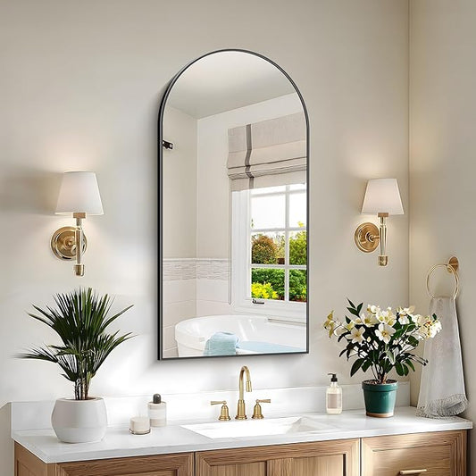 Arched Mirror, 20’’x40’’ Black Arch Mirror for Bathroom, Arched Bathroom Mirror with Frame, Modern Wall Mounted Mirror for Over Sink Mantle Bedroom Vanity Living Room Entryway