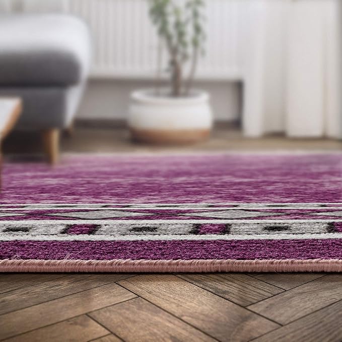 Antep Rugs Alfombras Modern Bordered 4x6 Non-Skid (Non-Slip) Low Profile Pile Rubber Backing Indoor Area Rugs (Purple, 4' x 5'8")