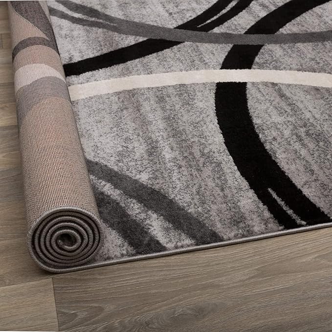 Rugshop Wavy Circles Design Runner Rug, Non-Shedding Carpet for Hallway, Kitchen, or Entryway, Gray, 2'7" x 8'