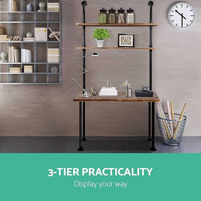LOKKHAN 79-inch Industrial Laptop Desk Solid Wood Computer Desk Wall Pipe Desk with Shelves Computer Table for Home Office (L:40 inch)
