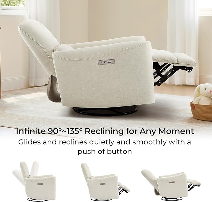 CHITA Oversized Power Recliner Chair Swivel Glider for Big and Tall, FSC Certified Living Room Nursery Rocking Chair with Lumbar Support, Linen