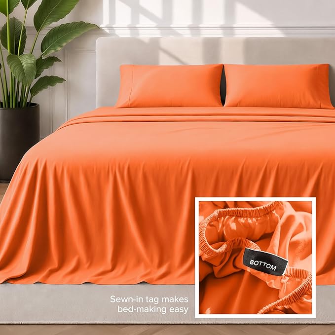 Bare Home Twin XL Sheet Set - 1800 Ultra-Soft Microfiber Twin Extra Long Bed Sheets - Double Brushed - Deep Pockets - Easy Fit - 3 Piece Set - Bedding Sheets & Pillowcases (Twin XL, Orange)