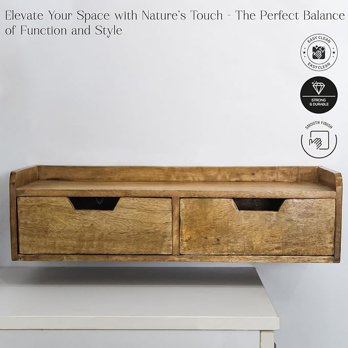 Wooden Desk Organizer with 2 Drawers – Handcrafted Solid Wood Storage Box for Office, Home & Study – Rustic Desktop Organizer for Files, Accessories & Stationery (STYLE 1, WALNUT BROWN)