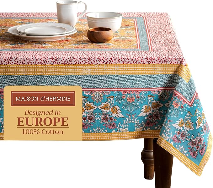 Maison d' Hermine Table Cloth Rectangle Table 100% Cotton 70 x 120 Inches Tablecloth Reusable Decorative for Dining Room Farmhouse Home Valentines Day Decorations Spring Summer - Marquise