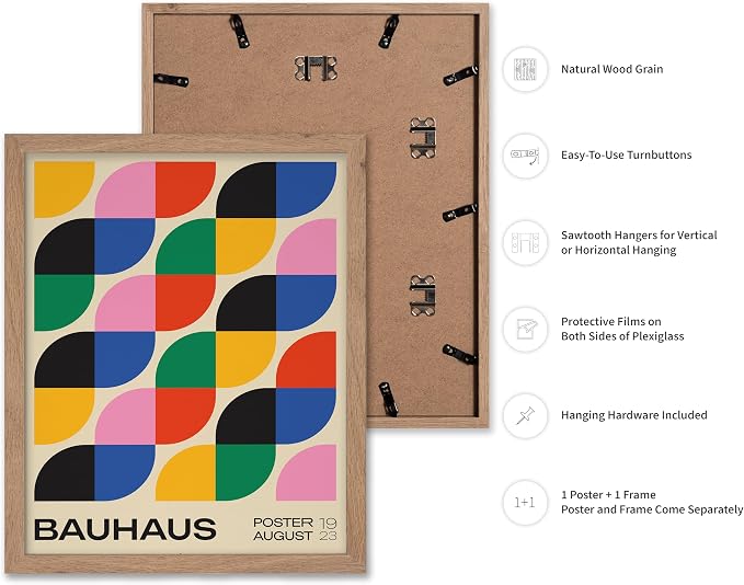 Poster Master Bauhaus Poster - Rainbow Knots Print - Abstract Art - Graphic Design Art - Geometric Art - Chic Boho Art - Mid Century Modern Art - Living Room or Bedroom Decor - 11x14 Beige Framed