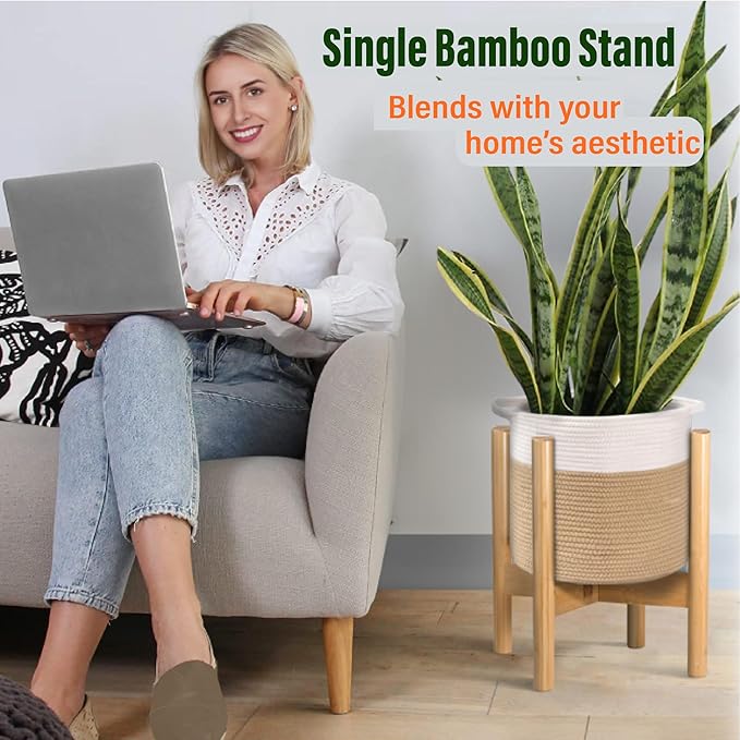 Plant Stand Indoor - Corner, Table and Floor Planter Holder - Adjustable, Durable Bamboo Wood - Fits 8, 10, 12-inch Dia Small, Mid-Large, Tall or Short Pot Sizes