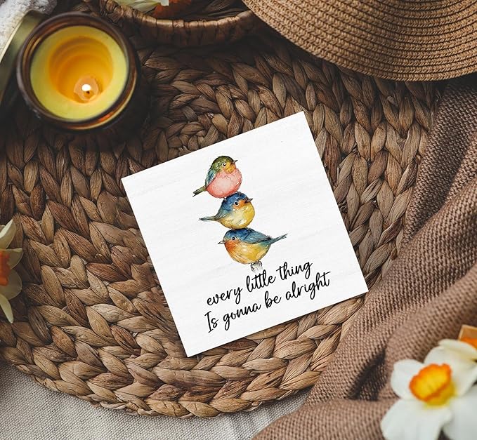 Every Little Thing Is Gonna Be Alright Birds Sign - Farmhouse Country Cottage Inspirational Birds Office Living Room Decor,Inspirational Bird Wooden Box Signs Decorative Signs & Plaques
