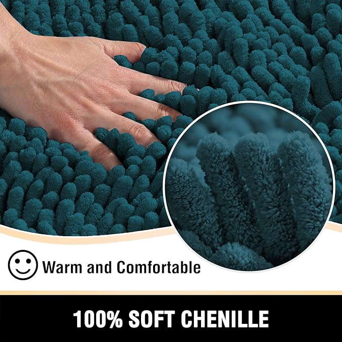 H.VERSAILTEX Bathroom Rugs Bath Mat Bath Rugs Bath Mats for Bathroom Non Slip Extra Soft Chenille Bath Rug Fulffy Shag, Indoor Rug Runner Carpet for Entry Living Room (Dark Teal, Large 59" x 20")