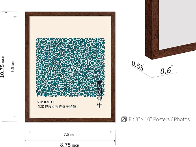 Poster Master Vintage Poster - Retro Pop Art Print - Gift for Artist, Friend - Infinity Dots, Japanese, Polka, Modern, Abstract - Wall Decor for Home, Office, 8x10 Brown Framed