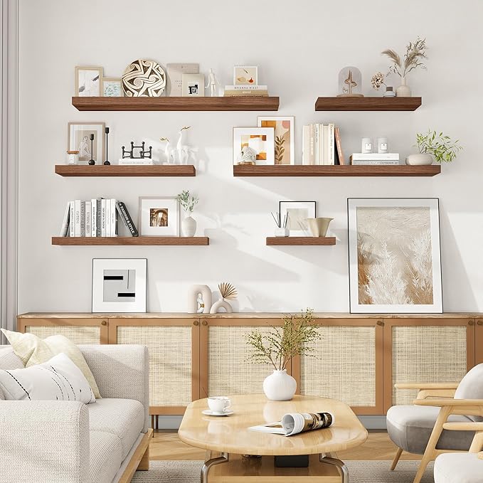 Fun Memories Floating Shelves 32 Inch Long, 9.3Inch Deep Floating Shelves for Wall, Extra Deeper & Thicker Wall Mounted Storage Shelf for Kitchen, Farmhouse, Walnut, 2 Pack