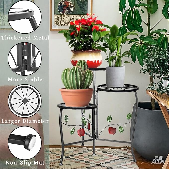 3 Tier Metal Plant Stand Indoor Outdoor Fold Waterproof Flower Plant Fit For Garden Balcony Patio Living Room Balcony Office Yard