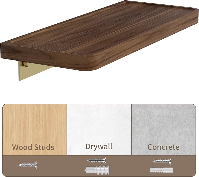 Danpoo 8 Inch Solid Wood Wall Shelf for Storage, Wall Mounted Rustic Walnut Wood Shelves for Bathroom, Living Room, Bedroom and Kitchen