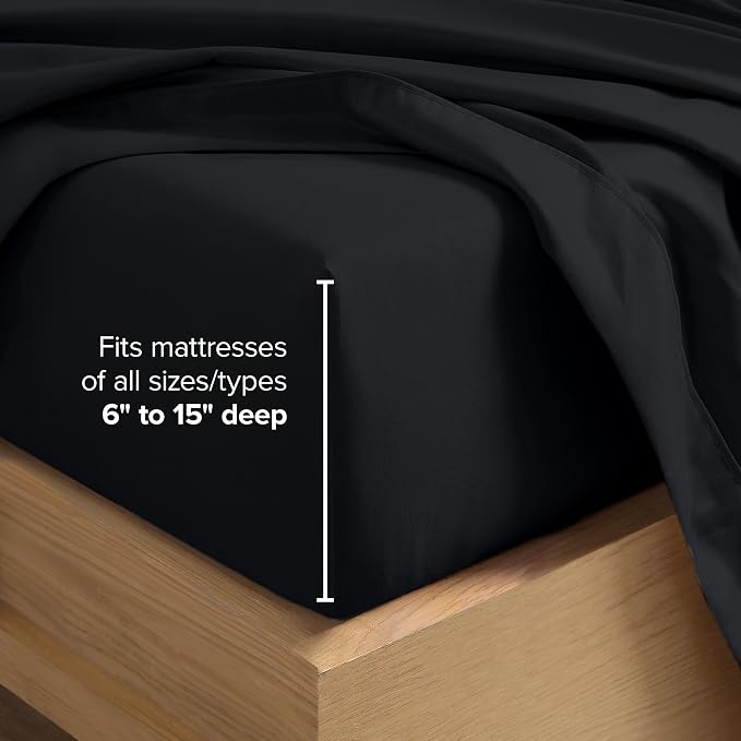 Bare Home Full Sheet Set - 1800 Ultra-Soft Microfiber Full Bed Sheets - Double Brushed - Deep Pockets - Easy Fit - 4 Piece Set - Bedding Sheets & Pillowcases (Full, Black)