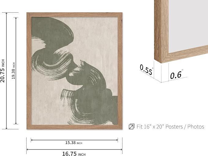 Poster Master Brush Strokes Poster - Painted Swirl Print - Paint Strokes Art - Drawing Illustration - Sketch Design - Abstract Painting - Office or Bedroom Decor - 16x20 Beige Framed
