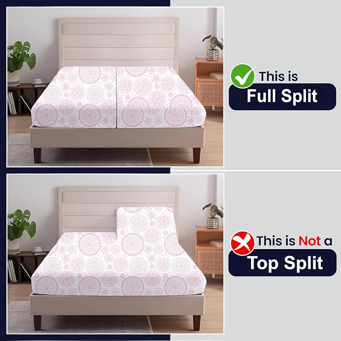 SGI Split King Sheet Set for Adjustable Bed Egyptian Premium Cotton 600 Thread Count Sheets for Sleep Number Bed 15" Deep Pocket 5 Pc Set with 2 Twin XL Fitted Sheets Soft Breathable - Boho Mandala