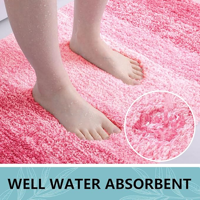 Arotive Microfiber Bathroom Rugs, Shaggy Soft and Absorbent Bath Rug, Non-Slip, Thick Plush Machine Washable Dry Bath Mats for Bathroom, Tub and Shower, 44x24, Pink, Rectangular