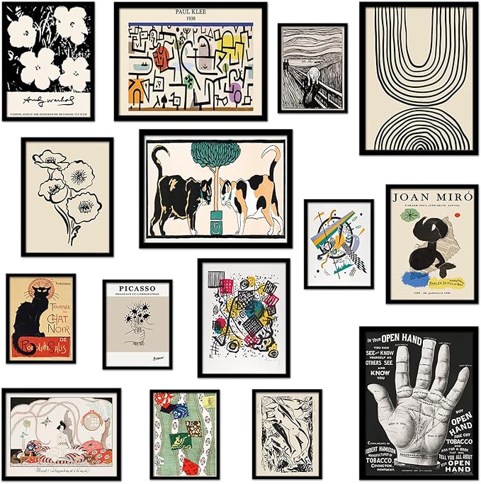 TRAMIN Eclectic Wall Art Prints Set – Colorful Vintage Bauhaus Abstract Paintings, Maximalist Boho Collage Posters for Bedroom, Dorm & Home Decor (Unframed)