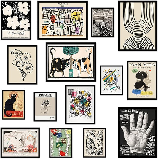 TRAMIN Eclectic Wall Art Prints Set – Colorful Vintage Bauhaus Abstract Paintings, Maximalist Boho Collage Posters for Bedroom, Dorm & Home Decor (Unframed)