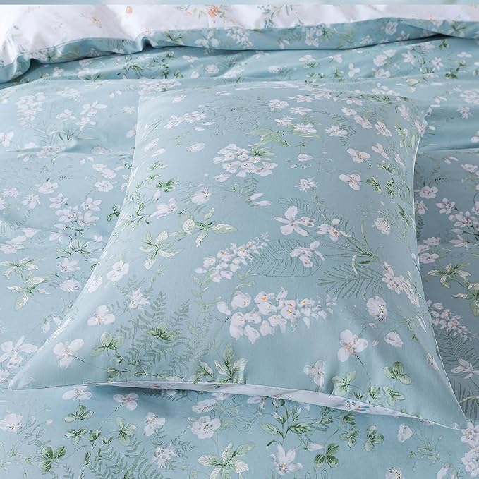 HoneiLife Wildflower Duvet Cover Queen - 100% Cotton Comforter Cover Sets, Floral Duvet Cover Sets 3-PC, Floral Bedlinen Set with Zipper Closure & Corner Ties