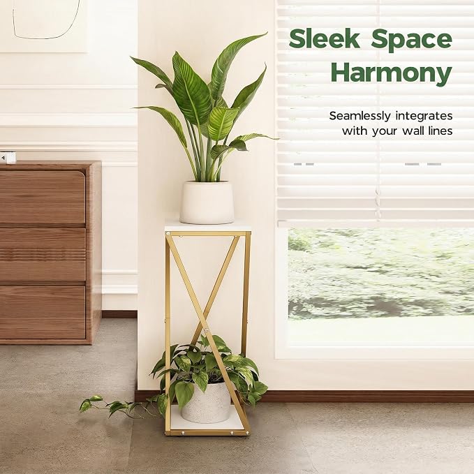 Bamworld Tall Plant Stand Indoor Corner Plant Shelf Tiered Plant Stand Wood Plant Table Heavy Duty Flower Pot Stands Metal Plant Holder for Living Room Bedroom Hallway(GOLD)