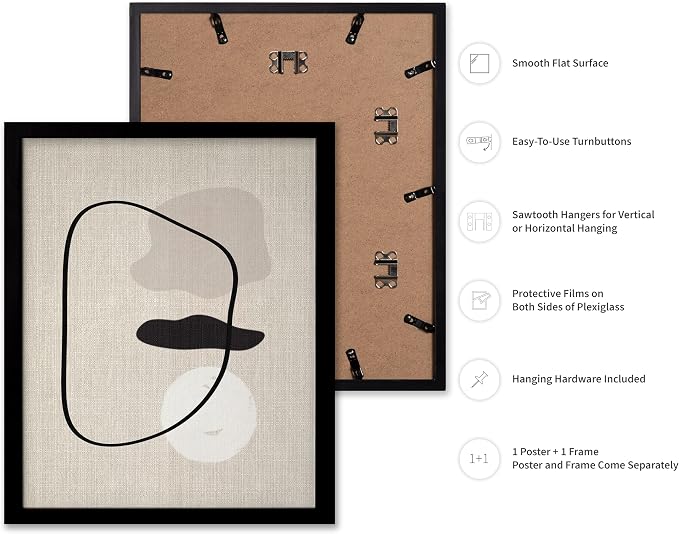Poster Master Shapes on Linen Poster – Linen Print – Chic Boho Art – Abstract Shapes Artwork – Mid-Century Modern Piece – Great Bedroom or Living Room Wall Decor – 8x10 Black Framed