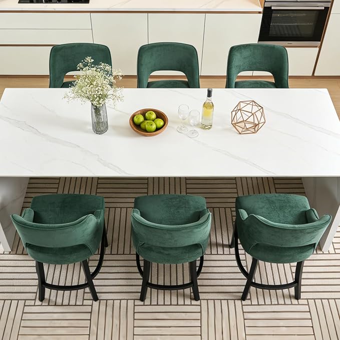 ClinQ Bar Stools Set of 3, 26" H Counter Height Bar Stools with Backs, Modern Upholstered Accent Barstools with Curved Footrest for Kitchen Island, Dining Room and Bar, Green-Black Legs