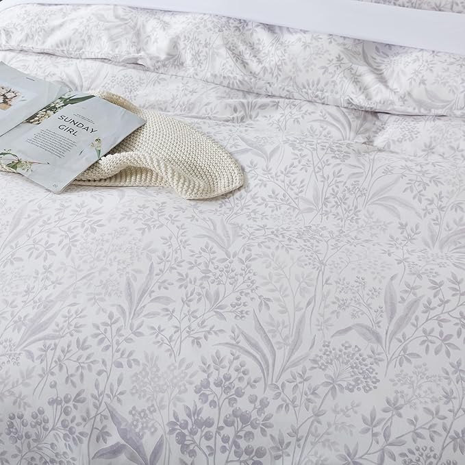 HoneiLife Cotton Duvet Cover Queen - Floral Comforter Cover 3-PC, Soft & Breathable Flower Bedding Duvet Cover Sets with Zipper Closure & Corner Ties, Wildflower Comforter Cover Sets, Plain Life
