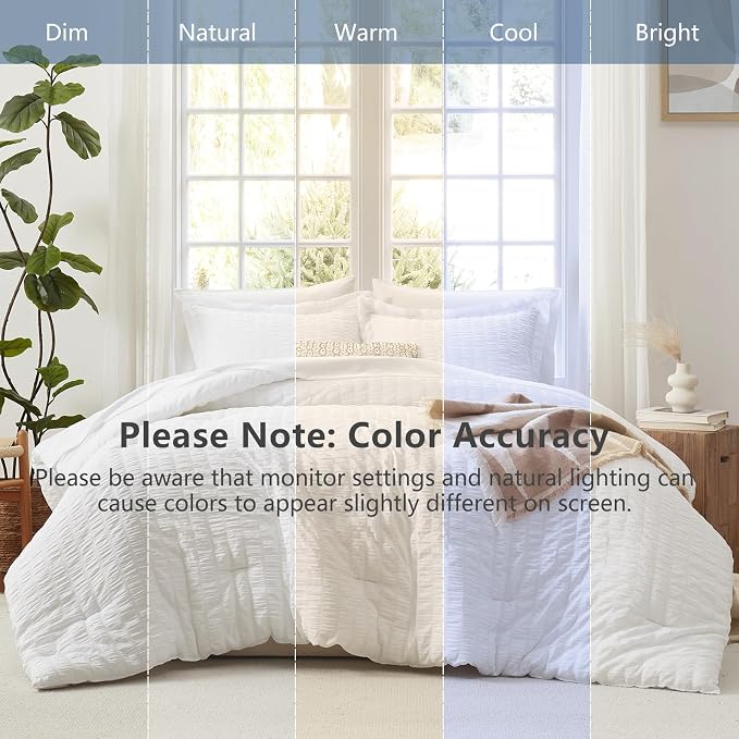 CozyLux Twin Comforter Set with Sheets 5 Pieces, White Seersucker Luxury Textured Bed in a Bag, All Season Soft Bedding Sets with Down Alternative Comforter, Sheets, Pillowcase & Sham, Home Gift