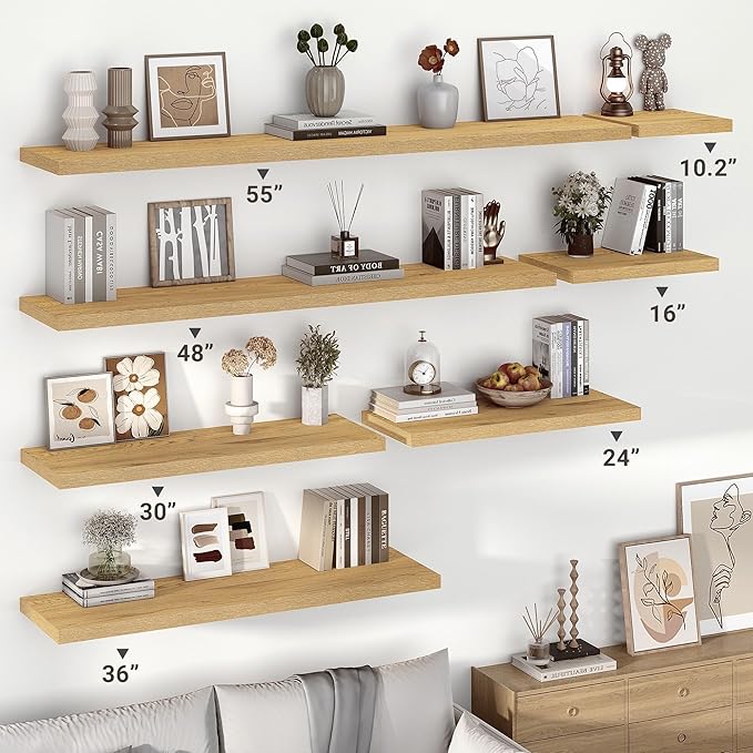 Vivelove 10" Deep Floating Shelves with Invisible Brackets, 47" Wall Shelves for Bathroom Bedroom Kitchen Living Room Laundry Room, Modern Rustic Shelves for Home Decor, 47.2"x10.2"x1.5"Set of 2, Oak