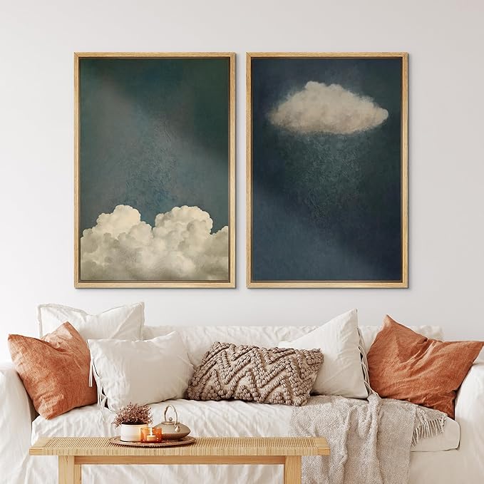 IDEA4WALL Framed Canvas Print Wall Art Set Dreamy Cloud Abstract Cloudscape Illustrations Modern Art Decorative Coastal Cottage Seascape for Bedroom - 24"x36"x2 NATURAL